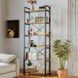 Bookshelf 6 Tier Ladder Shelf 110lbs/shelf Vintage Industrial Style Bookcase