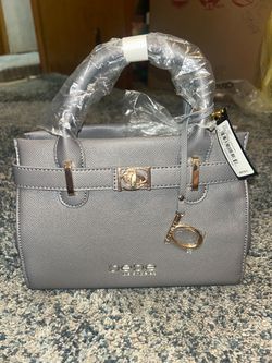 Bebe Gray Satchel Handbag with Gold Hardware