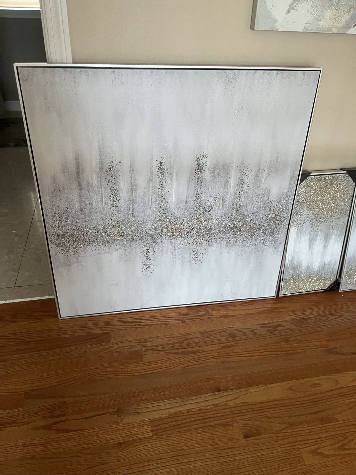 Canvases Wall Art 5 Pieces White Gray And Gold Glitter