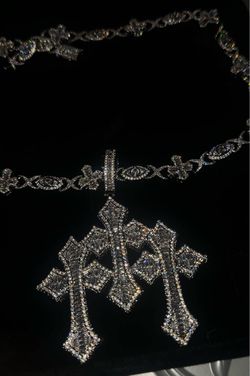18k Gold plated triple cross pendant & cross eye chain