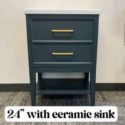 24”Solid Wood Bathroom Vanity Cabinet with Ceramic Sink (Open Box)