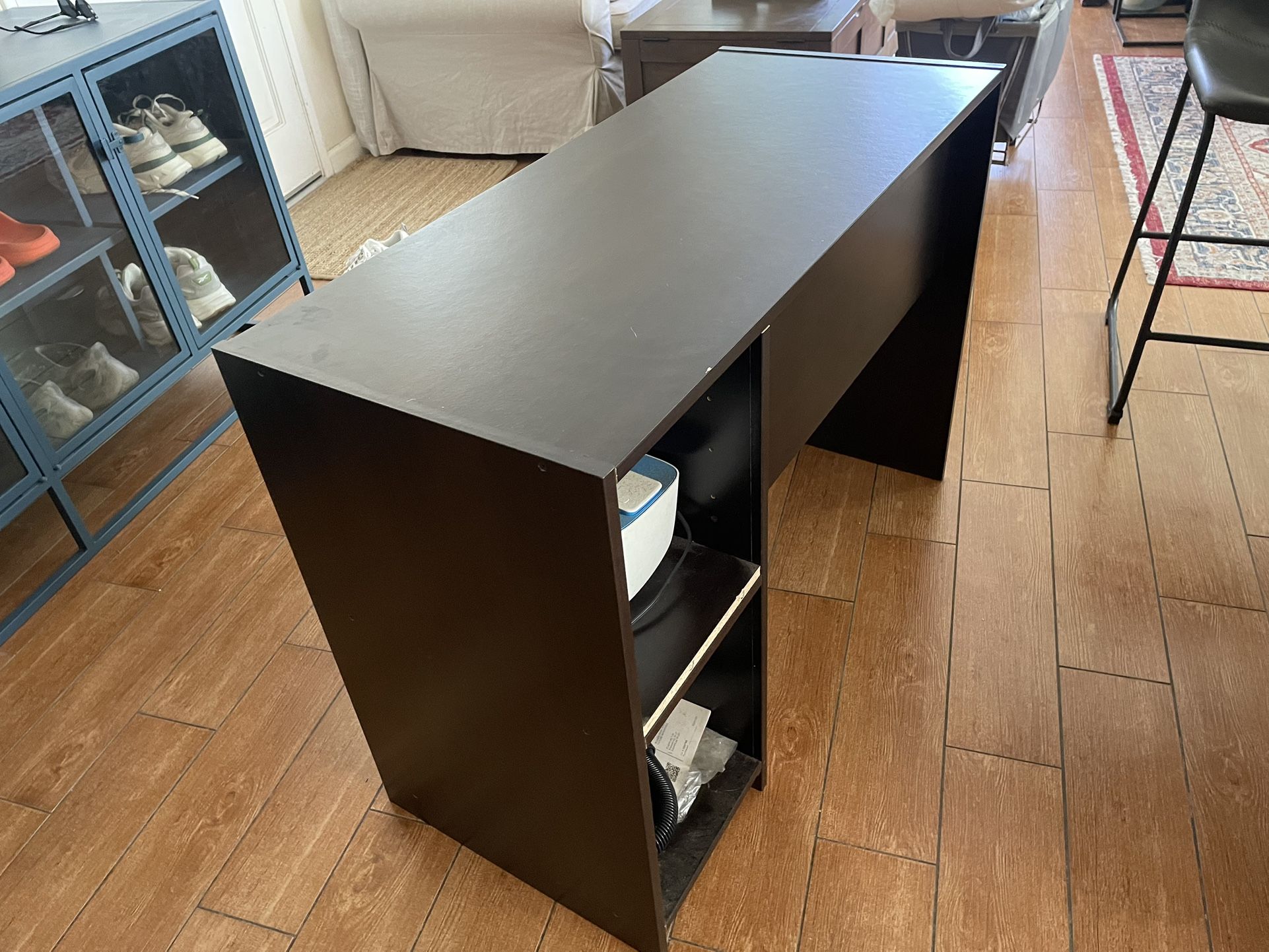 Compact Dark Wood Desk with Storage Cabinet