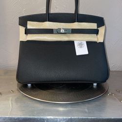 Hermes Birkin 30 Black Box Leather Bag Palladium Hardware