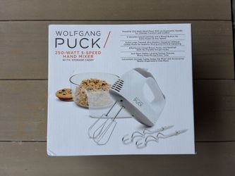 Wolfgang puck 250 watt hand mixer with storage caddy