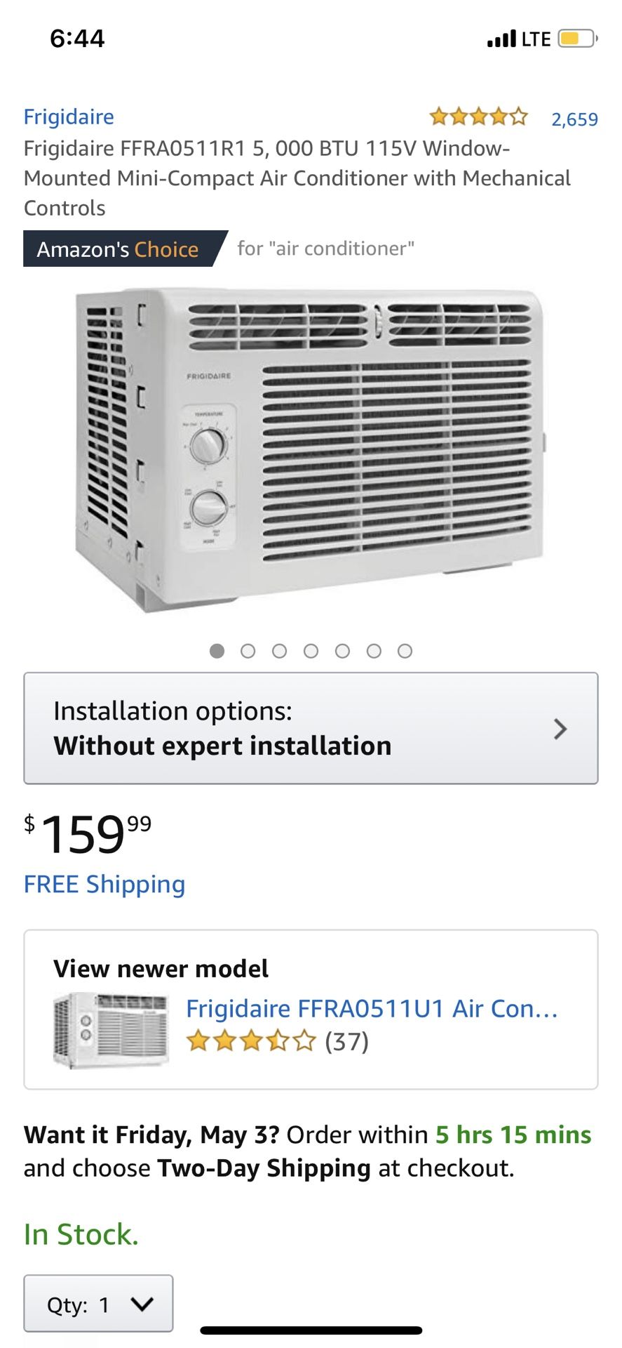 Frigidaire FFRA0511R1 5, 000 BTU 115V Window-Mounted Mini-Compact Air Conditioner with Mechanical Controls