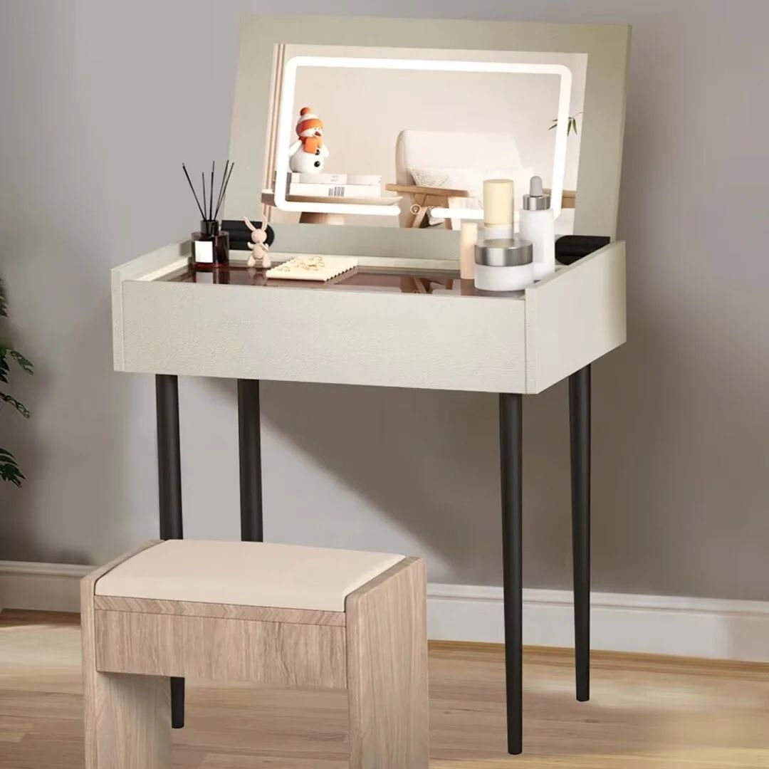 Docred 2-in-1 Vanity Table with Mirror, Small Flip Top Makeup Table with drawer,3 Lights Modes,0~110 degrees adjusted Mirror,Makeup Vanity&Study Desk