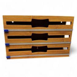 3-slot Foil / Plastic Wrap / Parchment Organizer Dispenser Bamboo Food Prep