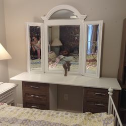 White Table With Old Mirror 