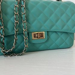 Roberta Rossi Turquoise Quilted Leather Flap Bag
