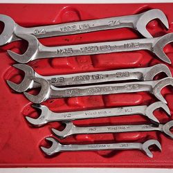 Snap-On VS807B 3/8"–3/4" 7 Piece SAE Four-Way Angle Head Open-End Wrench Set USA
