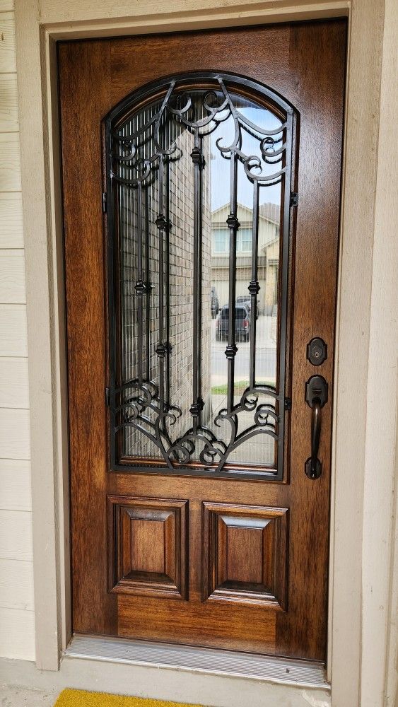 Wrought Iron Wooden Entry Door