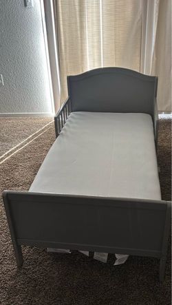 Gray Toddler Bed with Mattress