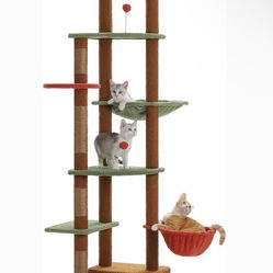 100.4-in Adjustable Polyester Floor-to-Ceiling Cat Tree & Condo, Brown
