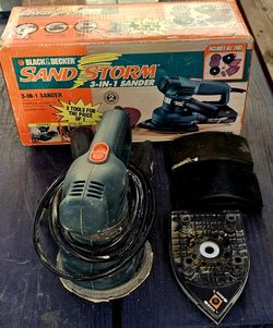 Black & Decker RO600 Sand Storm 3-in-1 Sander. 
It is a multi-purpose tool designed for finishing and sanding wood, metal, or plastic.
