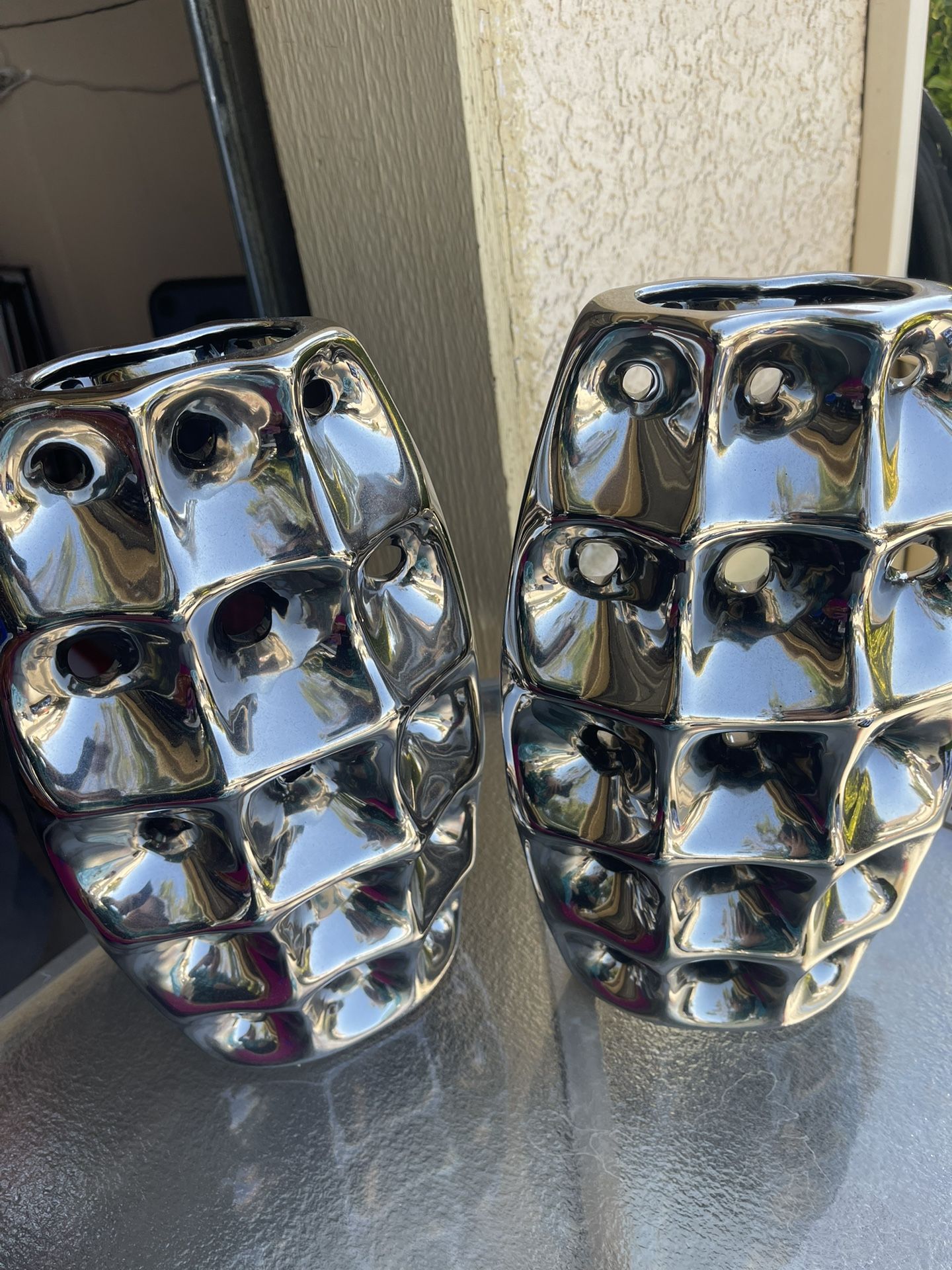 2 Silver Home Deco Vase 1.5 Foot 