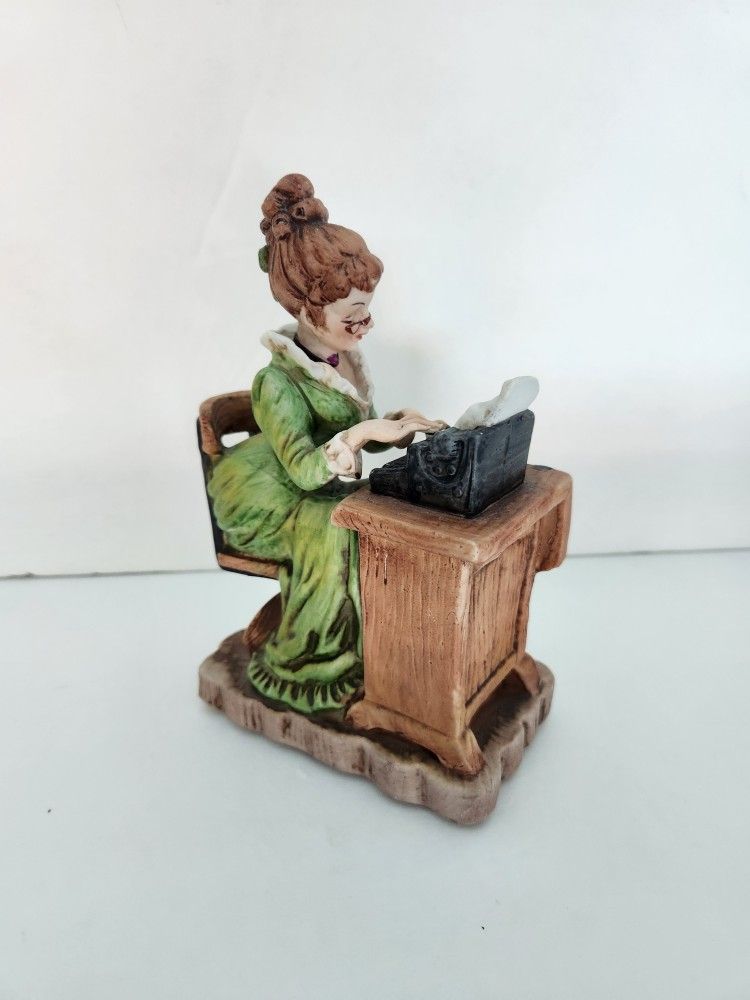 Vintage Lefton Typist Figurine Woman at Antique Typewriter