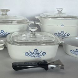 Vintage Corning Ware Blue Cornflower Casserole & Skillet Set
