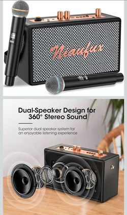 Karaoke Machine, Retro-Design Speaker with 2 Wireless Microphones for Adults & Kids, Portable Karaoke System for Home Party, Bluetooth/AUX/USB/TF/TWS 