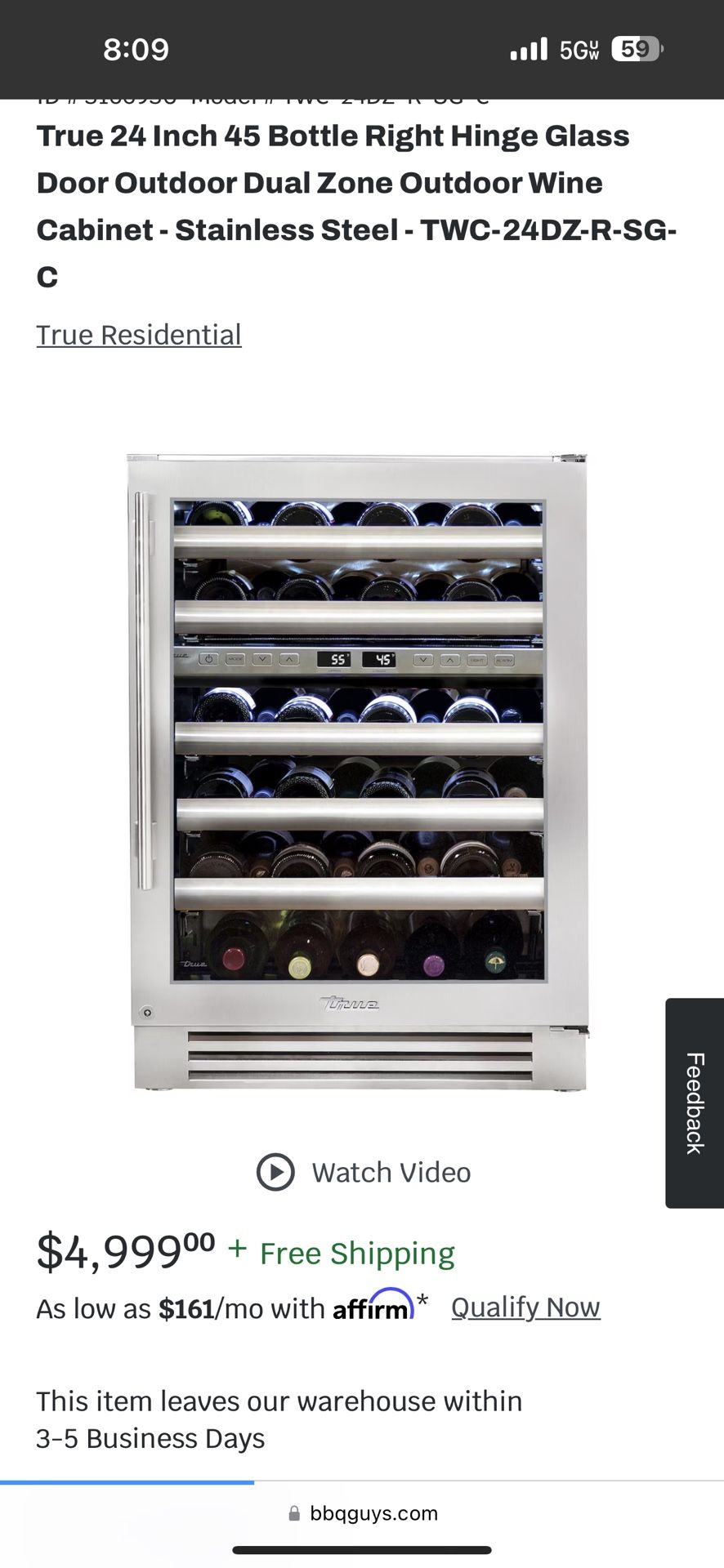 True 24” Undercounter Wine