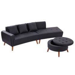 107 Contemporary Sofa Stylish Sofa Couch with a Round Storage Ottoman and Three Removable Pillows for Living Room, Black