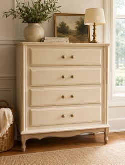 Ivory Chest of Drawers/ Dresser with gold hardware