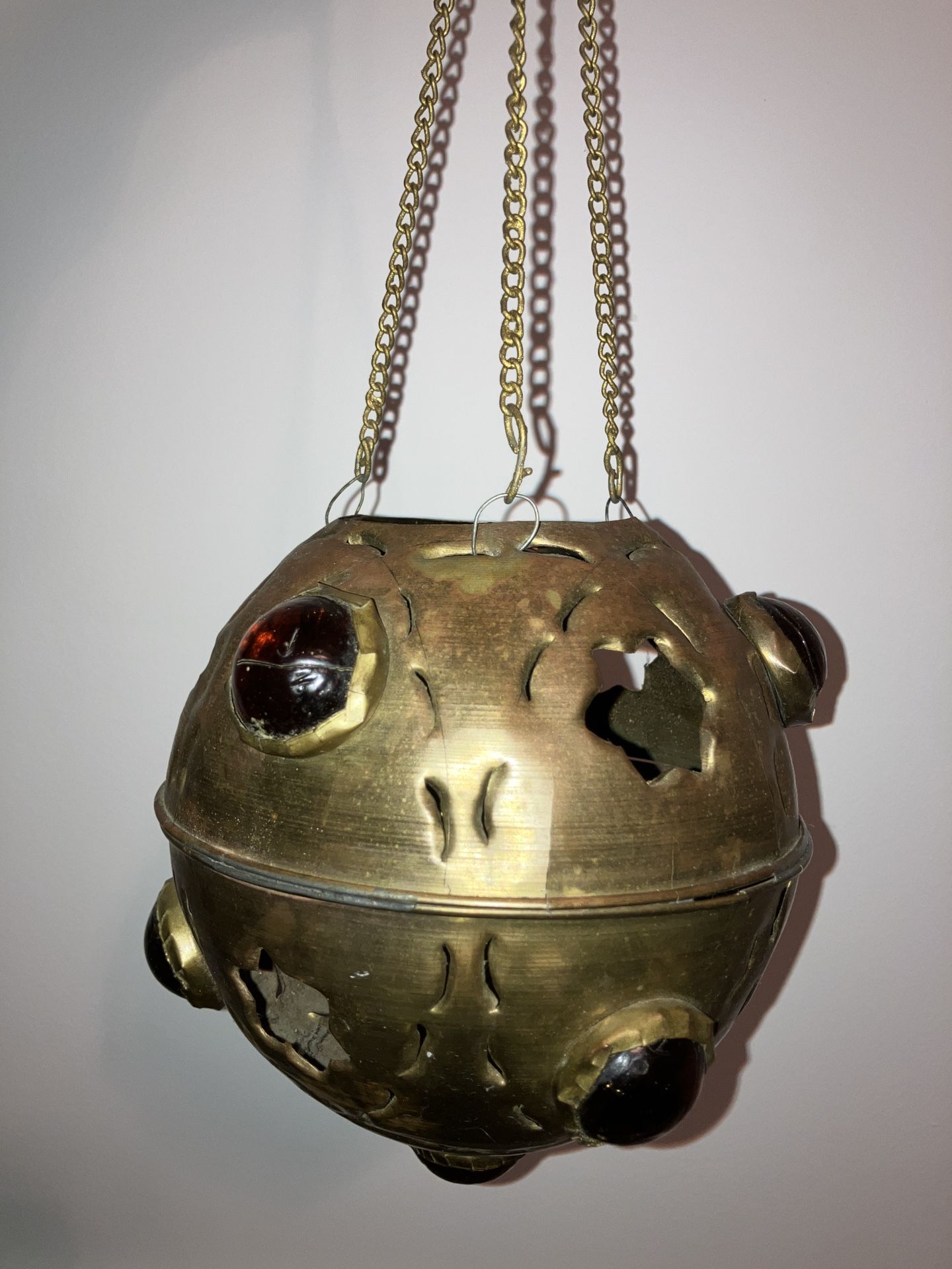 Antique bejeweled brass Moroccan sphere lantern/incense burner