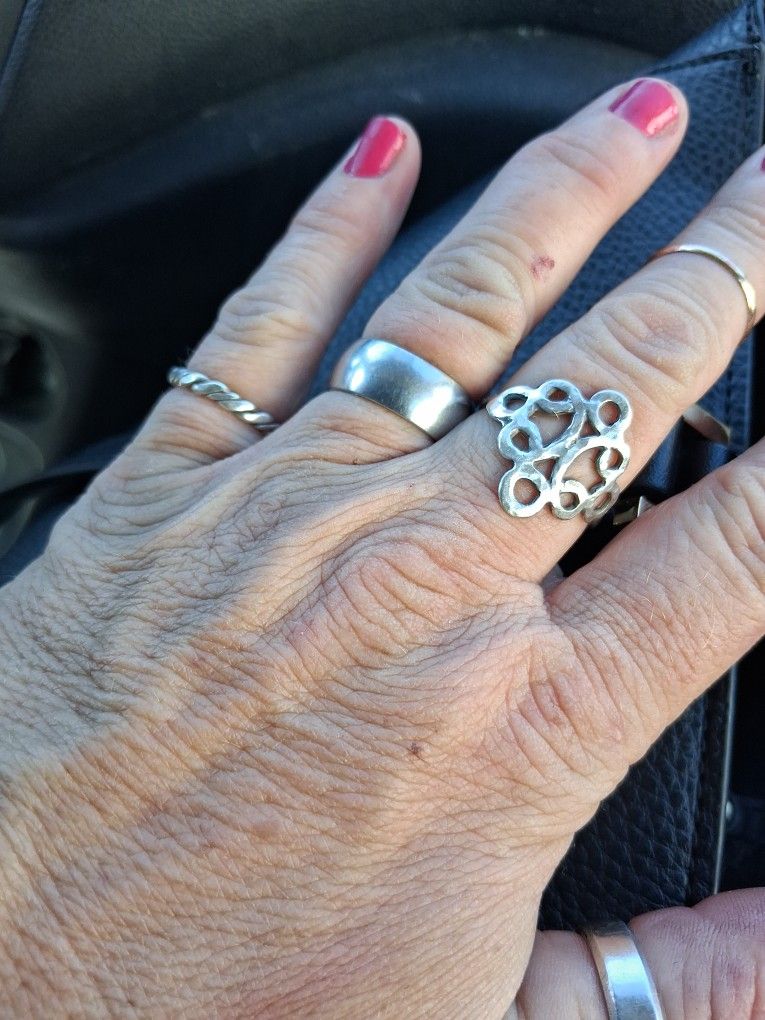 3 Sterling Silver Rings Size 6 And 6.5 On Middle Finger And 4 On Pinkey Ring Finger