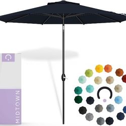 Midtown Umbrellas Sunbrella Umbrella 9 Feet Outdoor Umbrella With Canvas Navy Acrylic Fabric - Auto-Tilt Aluminum Frame Patio Umbrella For Backyard...
