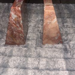 Vintage Pink Onyx Bookends with Marble Base Made In Pakistan Set of 2 Heavy 4"