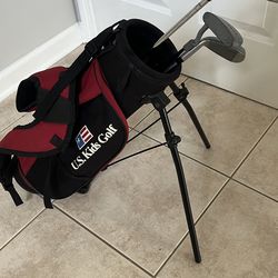 U.S. KID’S 18” Stand / Carry Golf Bag w/ U.s.Kids Putter &PW & Hogan 5 Wood -RH