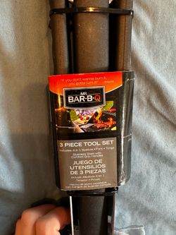 BAR-B-Q 3 PIECE TOOL SET Includes: 4 in 1 Spatula • Fork • Tongs Stainless Steel with Comfort Grip Handles