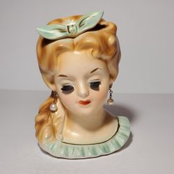 Inarco Lady Head Vase Mint Green 5.75"