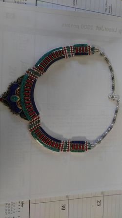Sterling Turquoise Coral Lapis Necklace