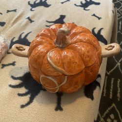 NEW Pumpkin Dip Server Bowl & 2 spreaders, porcelain, microwave safe.