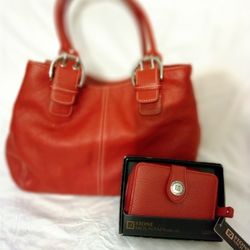 Red Leather Tote and Wallet