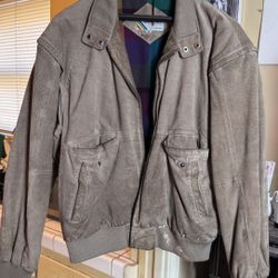 Men's Leather Bomber Jacket with Snap Collar and Front Pockets 1980z