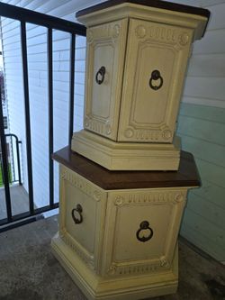Vintage Hexagonal Cabinet Pedestals Set of 2