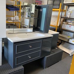 XMAS On Sale!! In Box Combo  40" Floating Wooden Vanity,  Medicine Cabinet & Sink. Blue Or White