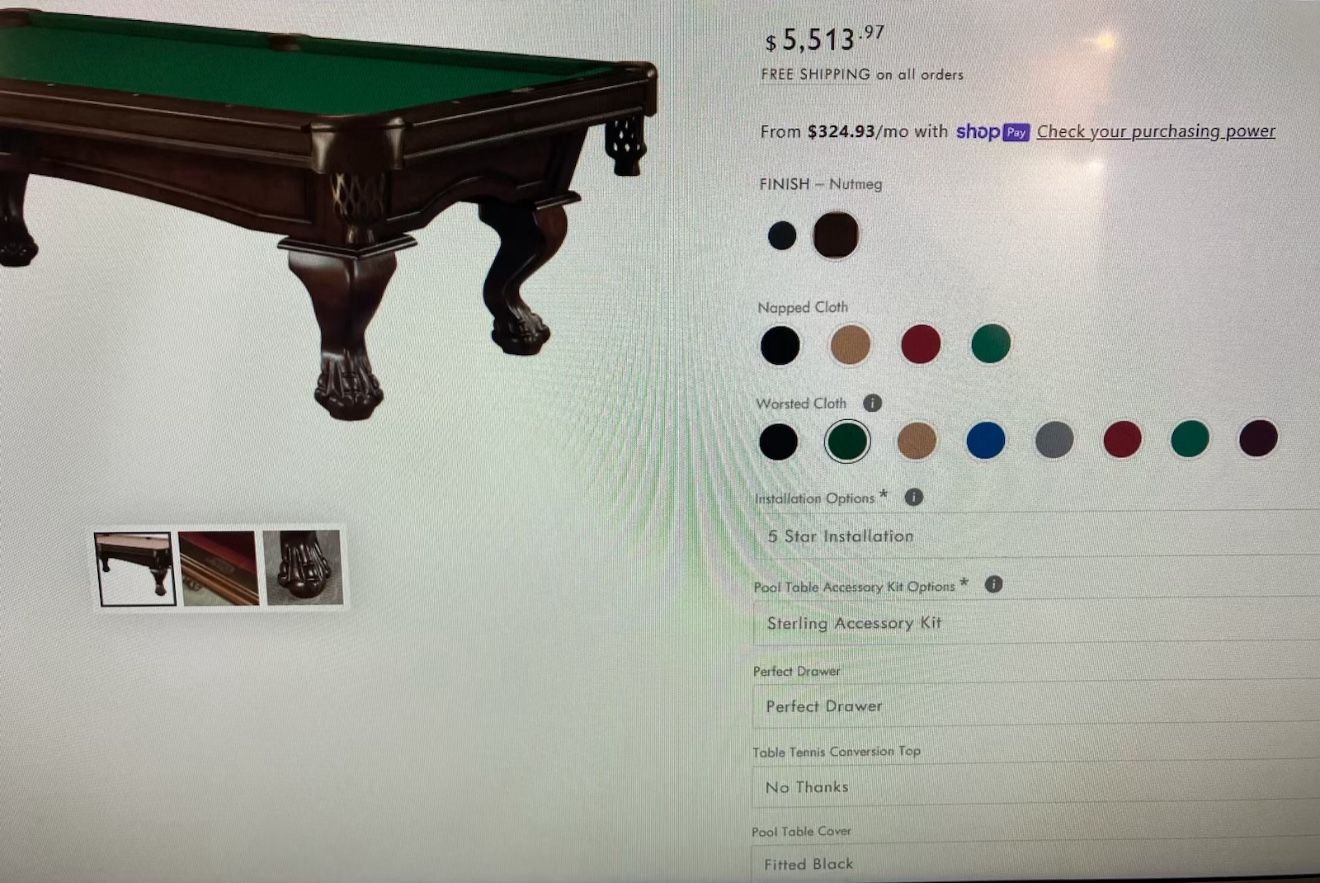 Legacy Billiards Megan 8 Foot Table