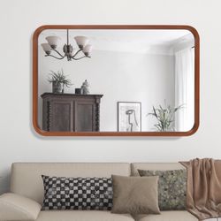 Wood Wall Mirror Walnut Deep Frame Mirror 48”L X 28”W — NEW, IN BOX