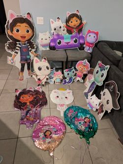 Gabby’s Dollhouse Birthday Party Decor Bundle – Character Stands, Cutouts, Balloons & Banners