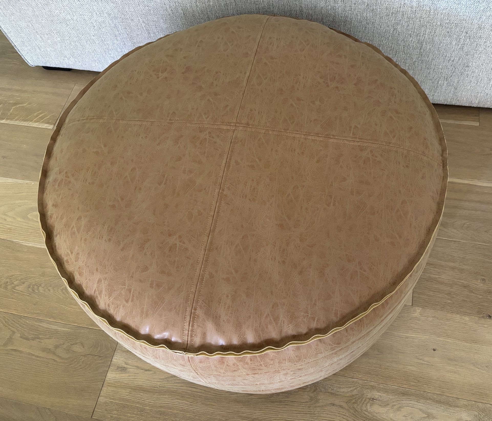 Distressed Brown Faux Leather Ottoman