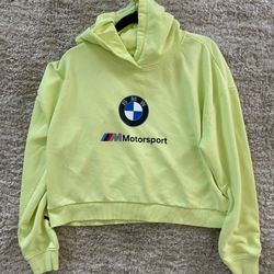 Bright Green BMW Puma Womens Crop Hoodie Medium