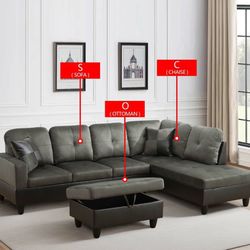 Taupe Flannel And PVC 3-Piece Couch Living Room Sofa Set