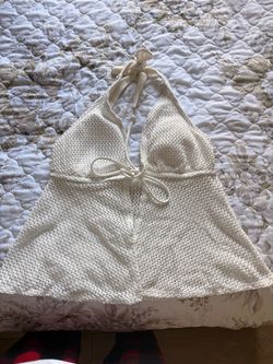 White Crochet Knit Halter Crop Top