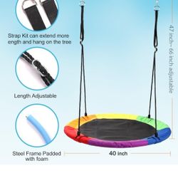 40 Inch Tree Swing, Saucer Swing for Kids Outdoor, Round Swing 