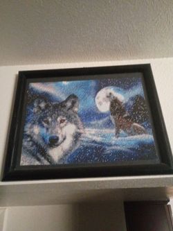 Framed Wolf Moon Diamond  Art