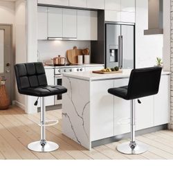 ❤️ Bar Stools Set of 2, Adjustable PU Leather Swivel Barstools, Modern Counter Stools with Back and Footrest, Counter Height Barstools for Bar, Kitche
