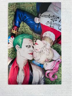 Signed Harley Quinn & Joker Metal Wall Art Poster 11” x 17” Suicide Squad DC Decor