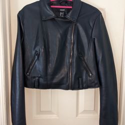 Forever 21 Cropped Faux Leather Moto Jacket, Black, Adult Small